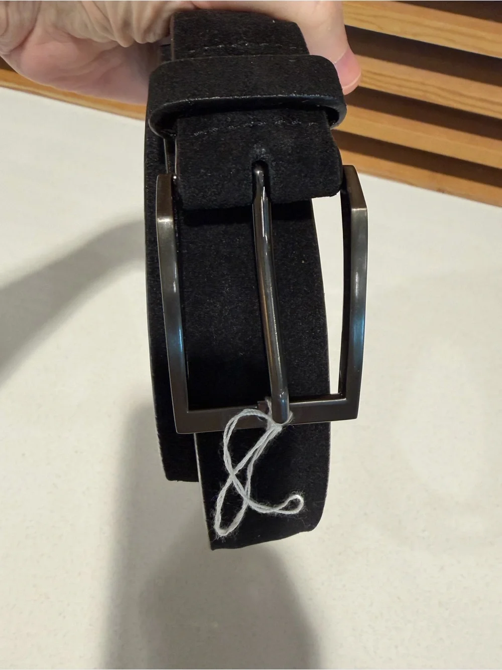 The Tie Bar Black Suede Belt with Gunmetal Buckle